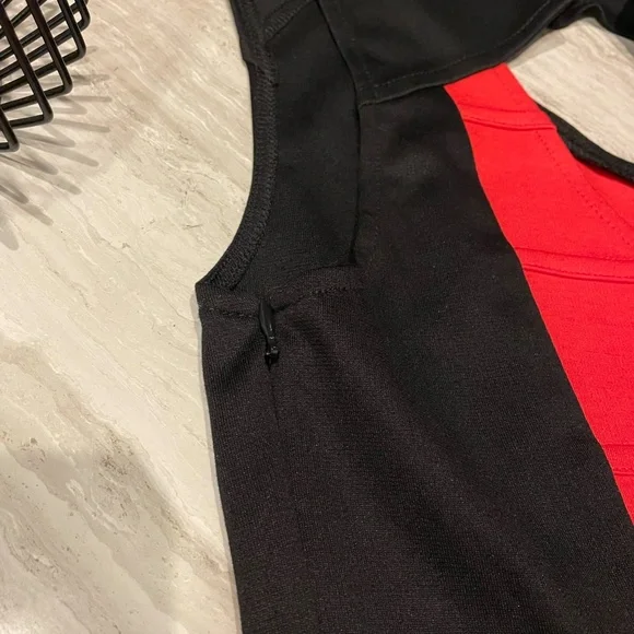 NWT GUESS Bodycon Dress - Black and Red Orange - Picture 7 of 9